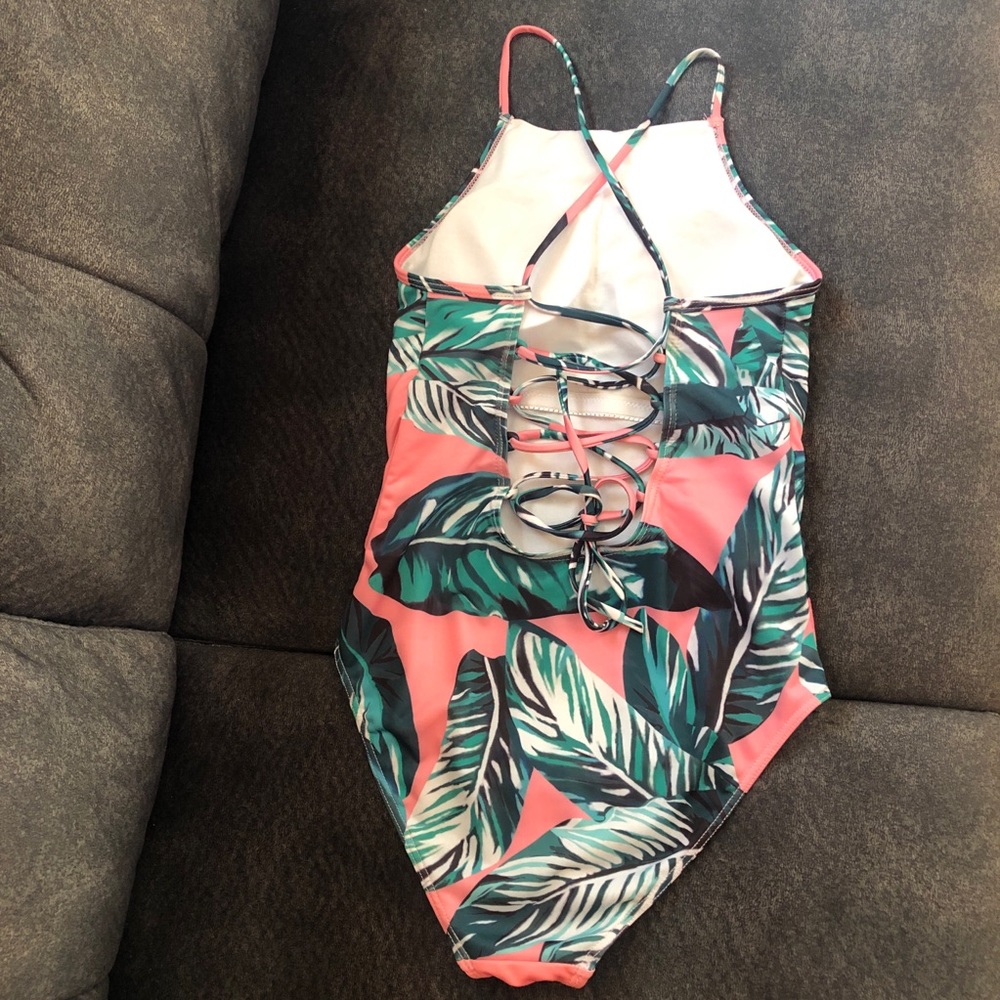 Swimsuit pink green floral one piece